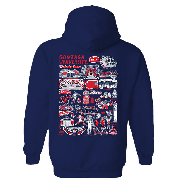 Gonzaga Bulldogs Zags GU Hand Sketched Artwork Cotton Fleece Women Hoodie - Vive La Fête - Online Apparel Store