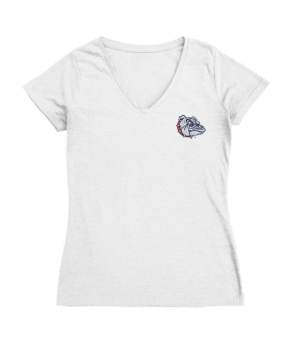 Gonzaga Bulldogs Zags GU Hand Sketched Vive La Fete Impressions Artwork White Women Cotton Short Sleeve V-Neck Tshirt