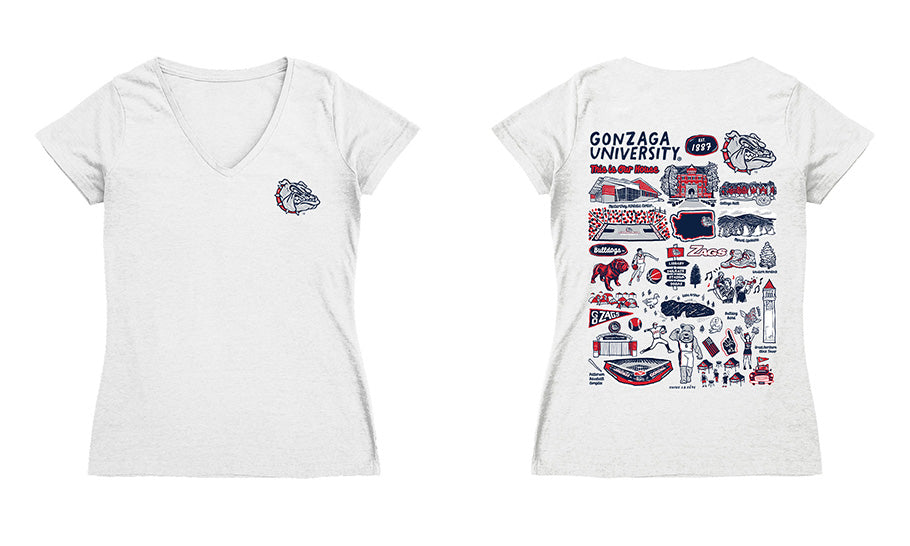 Gonzaga Bulldogs Zags GU Hand Sketched Vive La Fete Impressions Artwork Navy Women Cotton Short Sleeve V-Neck Tshirt