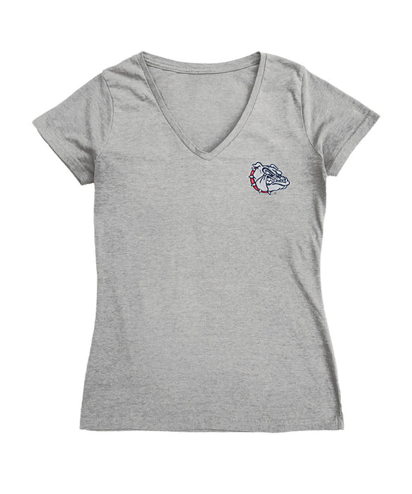 Gonzaga Bulldogs Zags GU Hand Sketched Vive La Fete Impressions Artwork Grey Women Cotton Short Sleeve V-Neck Tshirt