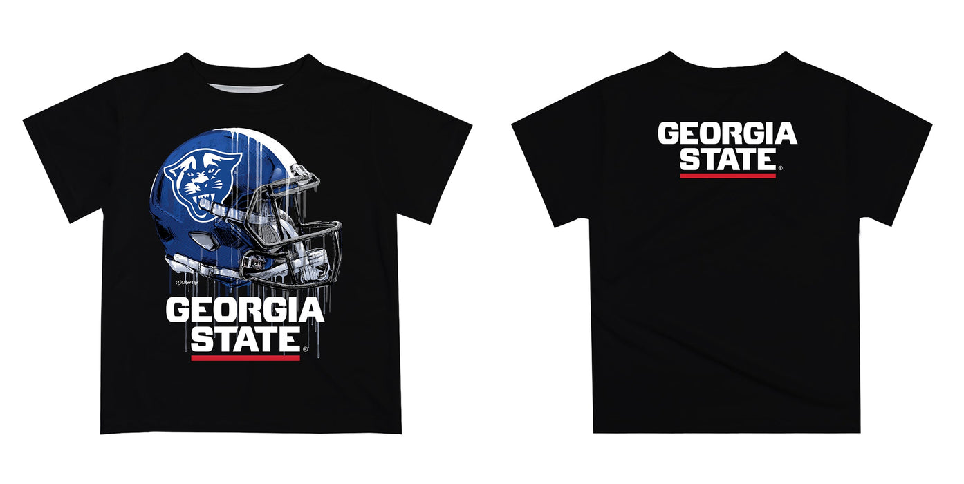 Georgia State Panthers Original Dripping Football Helmet Black T-Shirt by Vive La Fete - Vive La Fête - Online Apparel Store