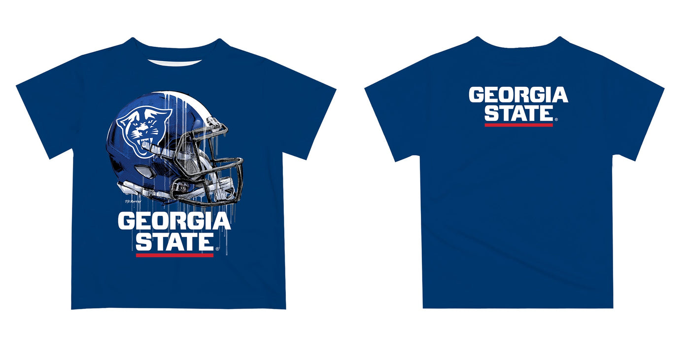 Georgia State Panthers Original Dripping Football Helmet Blue T-Shirt by Vive La Fete - Vive La Fête - Online Apparel Store