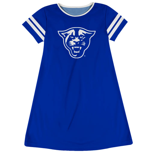 Georgia State Panthers Vive La Fete Girls Game Day Short Sleeve Blue A-Line Dress with large Logo