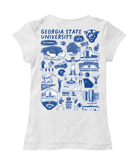 Georgia State Panthers Hand Sketched Vive La Fete Impressions Artwork White Girls Cotton Short Sleeve Tee - Vive La Fête - Online Apparel Store