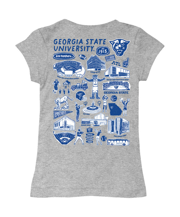 Georgia State Panthers Hand Sketched Vive La Fete Impressions Artwork Grey Girls Cotton Short Sleeve Tee - Vive La Fête - Online Apparel Store