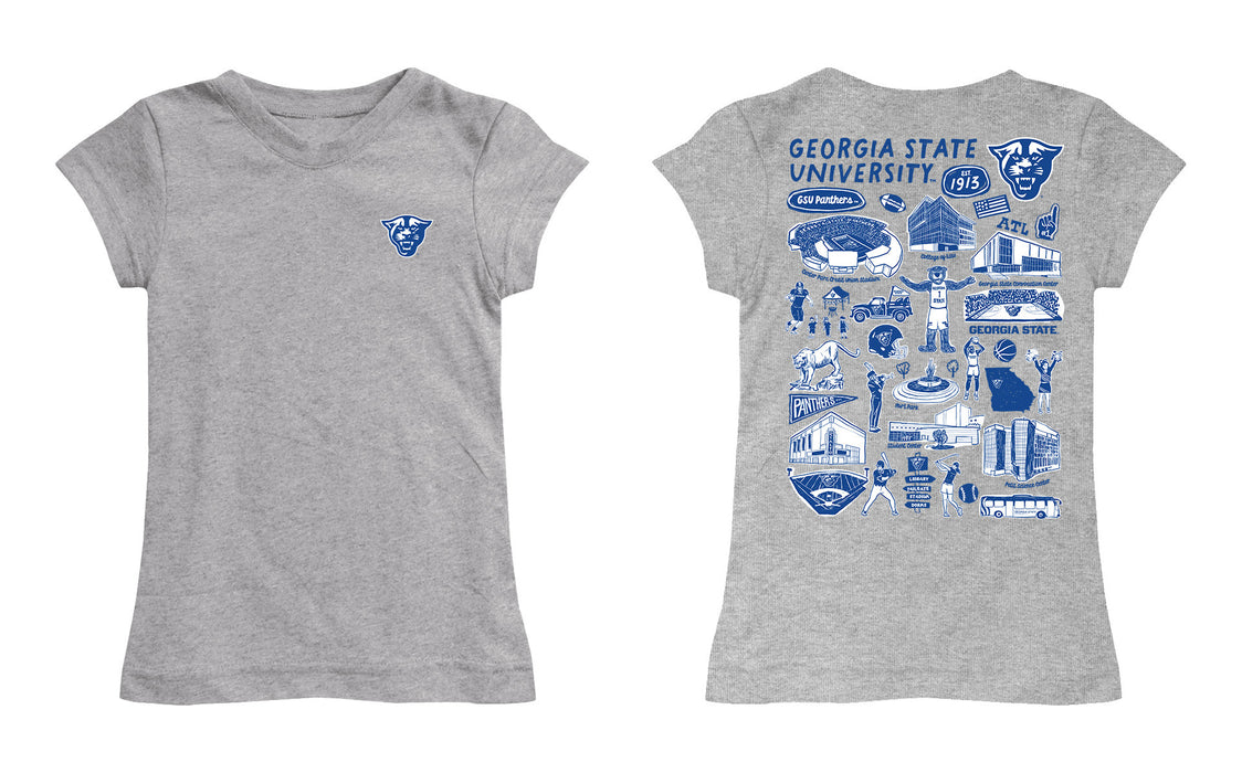 Georgia State Panthers Hand Sketched Vive La Fete Impressions Artwork Grey Girls Cotton Short Sleeve Tee - Vive La Fête - Online Apparel Store