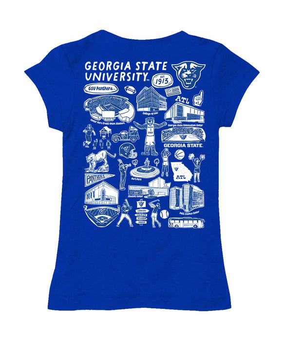 Georgia State Panthers Hand Sketched Vive La Fete Impressions Artwork Blue Girls Cotton Short Sleeve Tee - Vive La Fête - Online Apparel Store