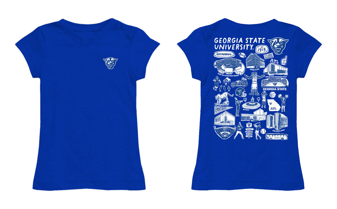 Georgia State Panthers Hand Sketched Vive La Fete Impressions Artwork Blue Girls Cotton Short Sleeve Tee - Vive La Fête - Online Apparel Store