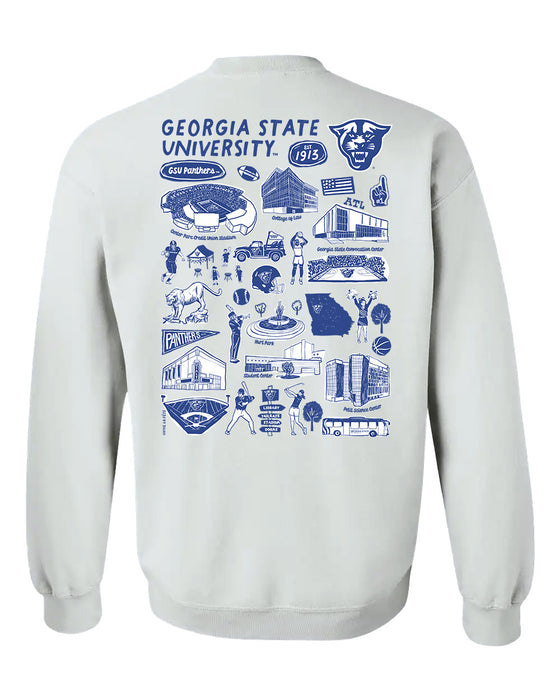 Georgia State Panthers Hand Sketched Artwork Gray Crewneck Sweatshirt for Women - Vive La Fête - Online Apparel Store