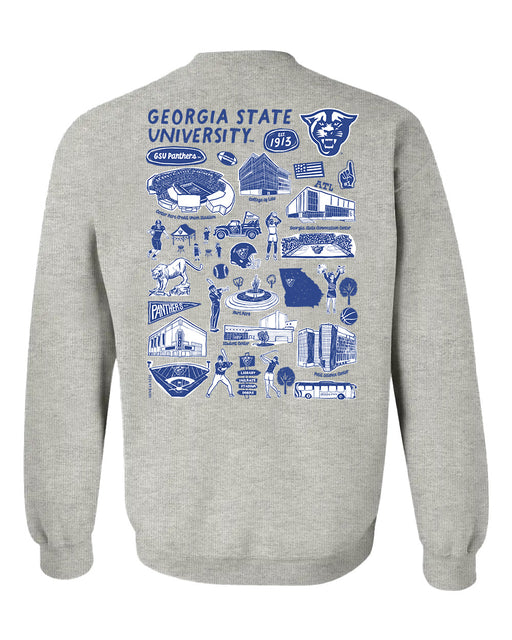 Georgia State Panthers Hand Sketched Artwork Gray Crewneck Sweatshirt for Women - Vive La Fête - Online Apparel Store