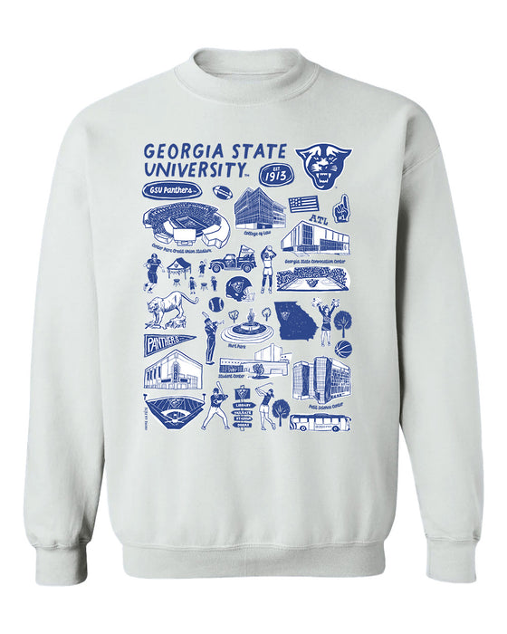 Georgia State Panthers Hand Sketched Vive La Fete Impressions White Cotton Crewneck Sweatshirt for Women
