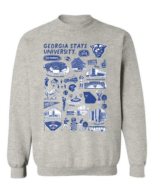 Georgia State Panthers Hand Sketched Vive La Fete Impressions Grey Cotton Crewneck Sweatshirt for Women