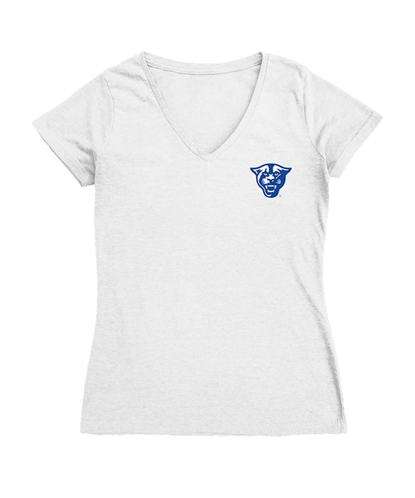 Georgia State Panthers Hand Sketched Vive La Fete Impressions Artwork White Women Cotton Short Sleeve V-Neck Tshirt