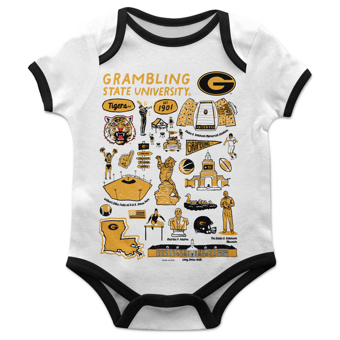 Grambling State Tigers GSU Hand Sketched Vive La Fete Impressions Artwork Infant White Short Sleeve Onesie Bodysuit