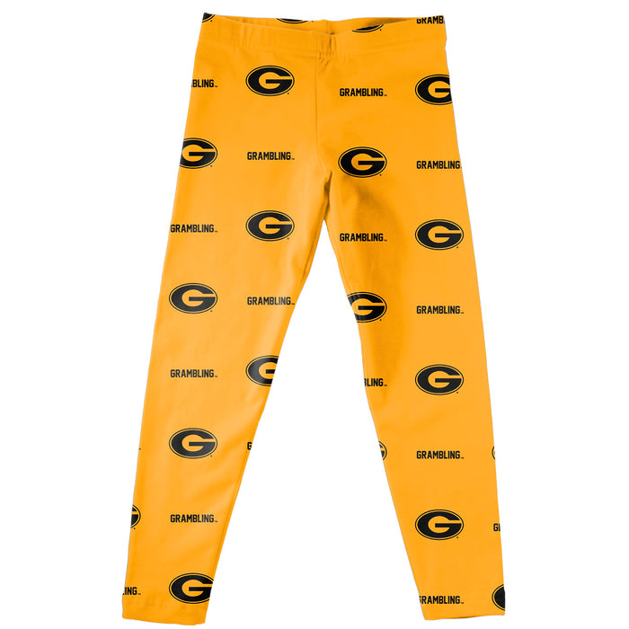 Grambling State Tigers GSU Vive La Fete Girl Game Day All Over Two Logos Elastic Waist Classic Play Gold Leggings Tights