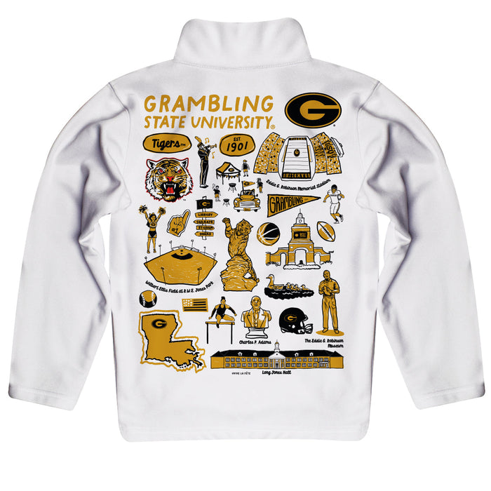 Grambling State Tigers GSU Hand Sketched Vive La Fete Impressions Artwork  White Boys Quarter Zip Pullover V1 - Vive La Fête - Online Apparel Store
