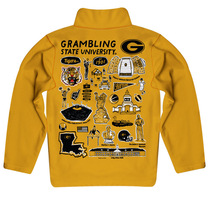 Grambling State Tigers GSU Hand Sketched Vive La Fete Impressions Artwork Gold Boys Quarter Zip Pullover V1 - Vive La Fête - Online Apparel Store