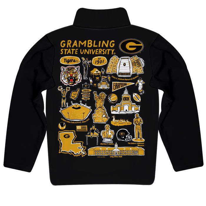 Grambling State Tigers GSU Hand Sketched Vive La Fete Impressions Artwork Black Boys Quarter Zip Pullover V1 - Vive La Fête - Online Apparel Store