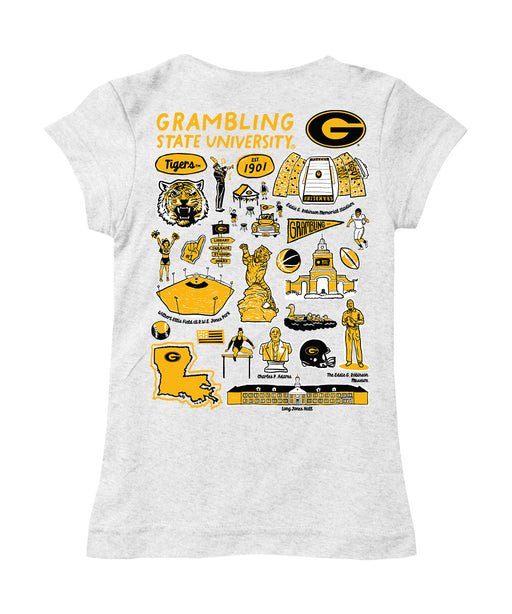 Grambling State Tigers GSU Hand Sketched Vive La Fete Impressions Artwork White Girls Cotton Short Sleeve Tee - Vive La Fête - Online Apparel Store
