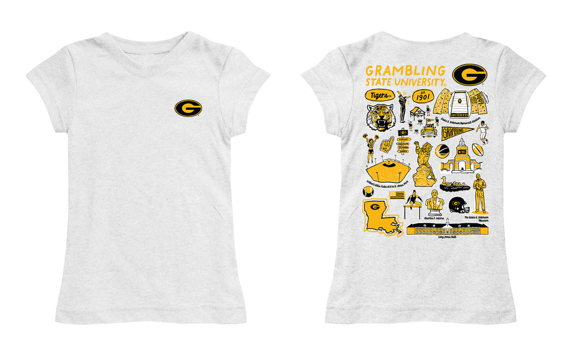 Grambling State Tigers GSU Hand Sketched Vive La Fete Impressions Artwork White Girls Cotton Short Sleeve Tee - Vive La Fête - Online Apparel Store