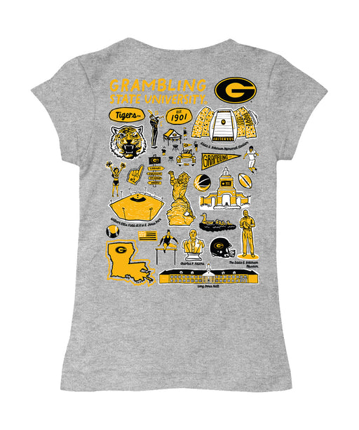 Grambling State Tigers GSU Hand Sketched Vive La Fete Impressions Artwork Grey Girls Cotton Short Sleeve Tee - Vive La Fête - Online Apparel Store