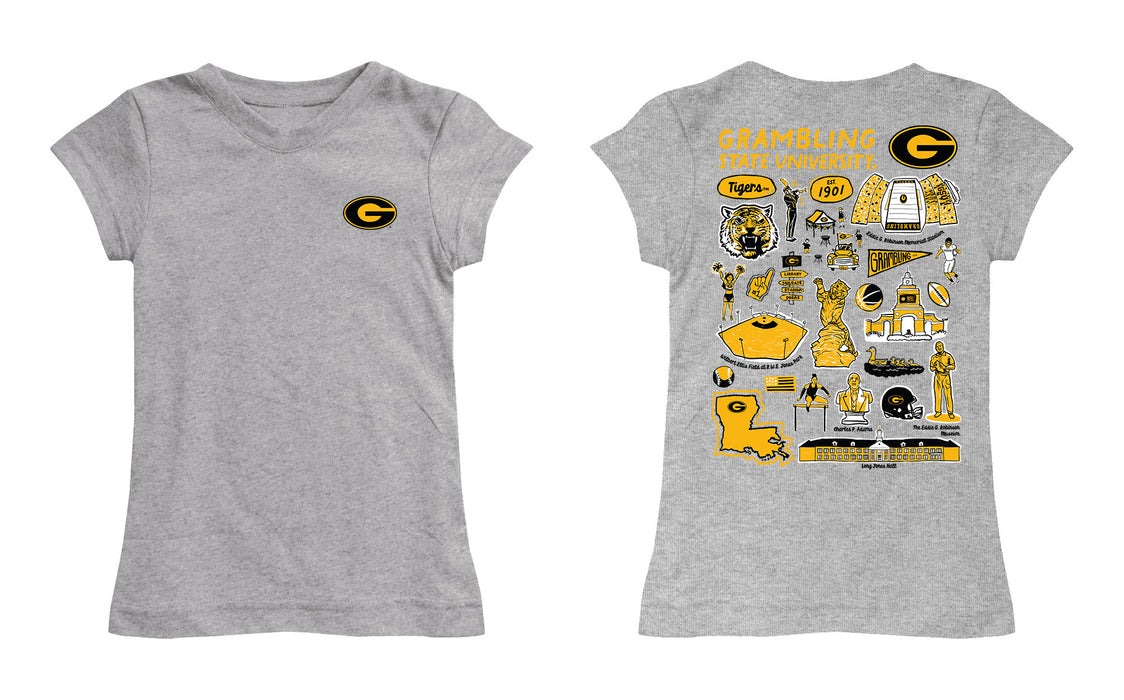 Grambling State Tigers GSU Hand Sketched Vive La Fete Impressions Artwork Grey Girls Cotton Short Sleeve Tee - Vive La Fête - Online Apparel Store