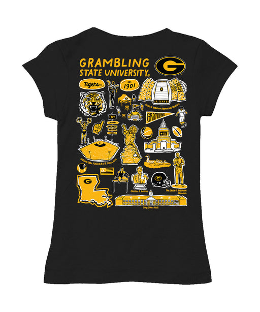 Grambling State Tigers GSU Hand Sketched Vive La Fete Impressions Artwork Black Girls Cotton Short Sleeve Tee - Vive La Fête - Online Apparel Store