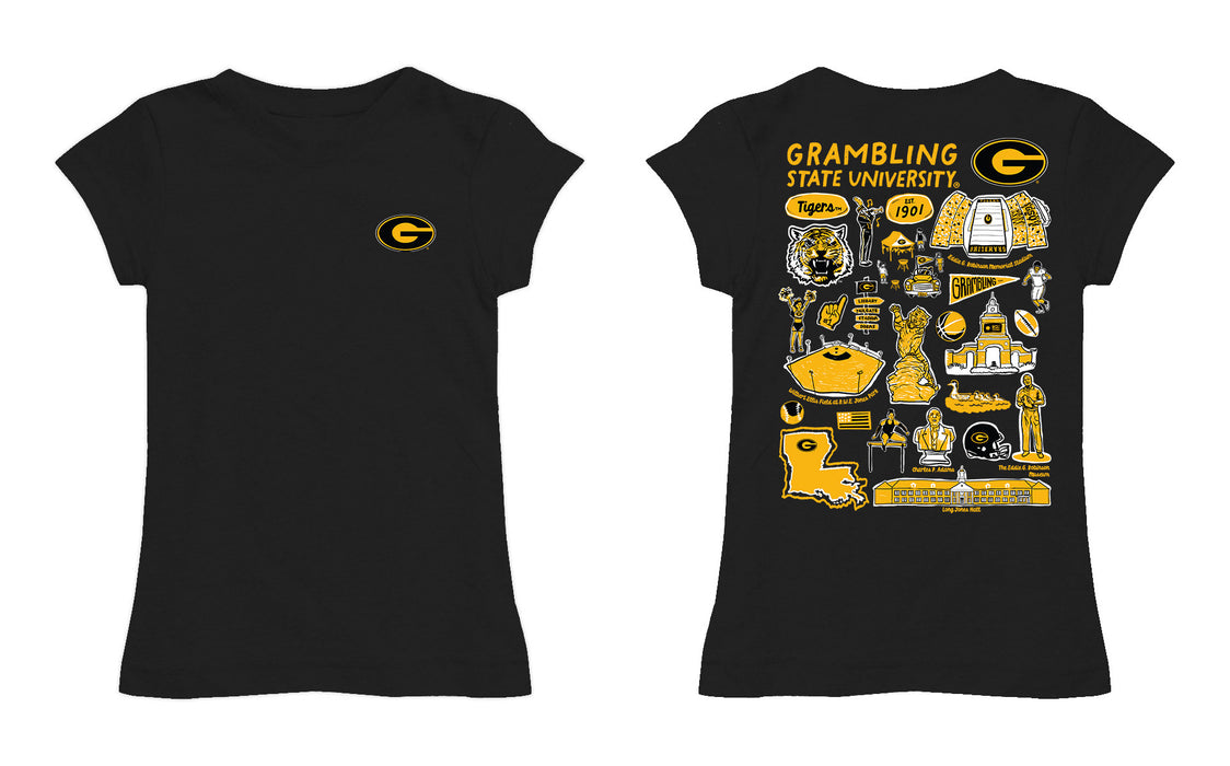 Grambling State Tigers GSU Hand Sketched Vive La Fete Impressions Artwork Black Girls Cotton Short Sleeve Tee - Vive La Fête - Online Apparel Store