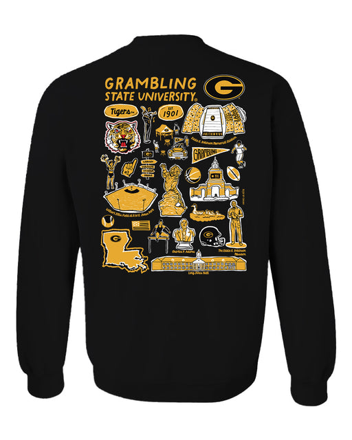 Grambling State Tigers GSU Hand Sketched Artwork Black Crewneck Sweatshirt for Women - Vive La Fête - Online Apparel Store