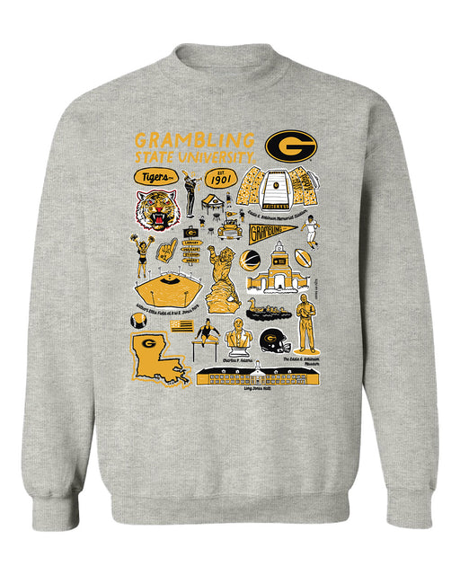 Grambling State Tigers GSU Hand Sketched Vive La Fete Impressions Grey Cotton Crewneck Sweatshirt for Women