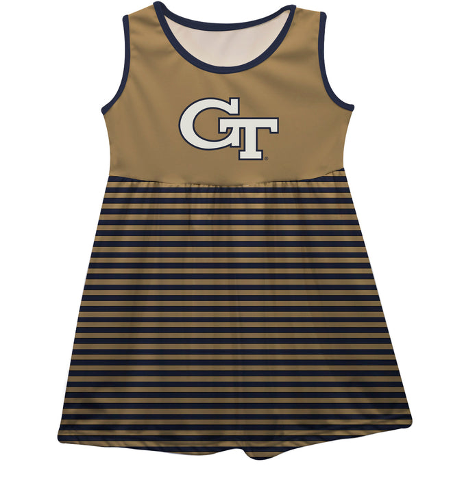 Georgia Tech Yellow Jackets Vive La Fete Girls Game Day Sleeveless Tank Dress Solid Gold Logo Stripes on Skirt