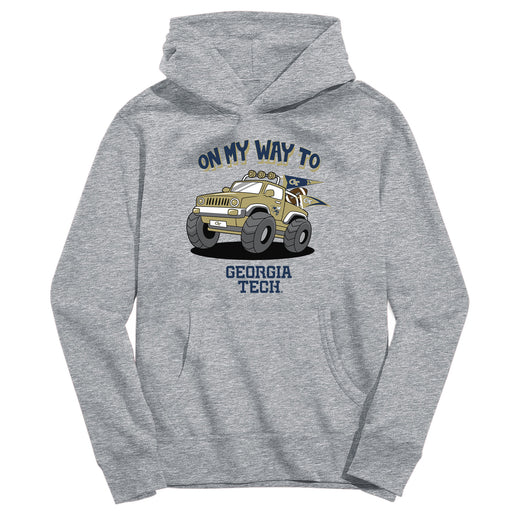 Georgia Tech Yellow Jackets On My Way Monster Truck Heather Grey Cotton Youth Hoodie