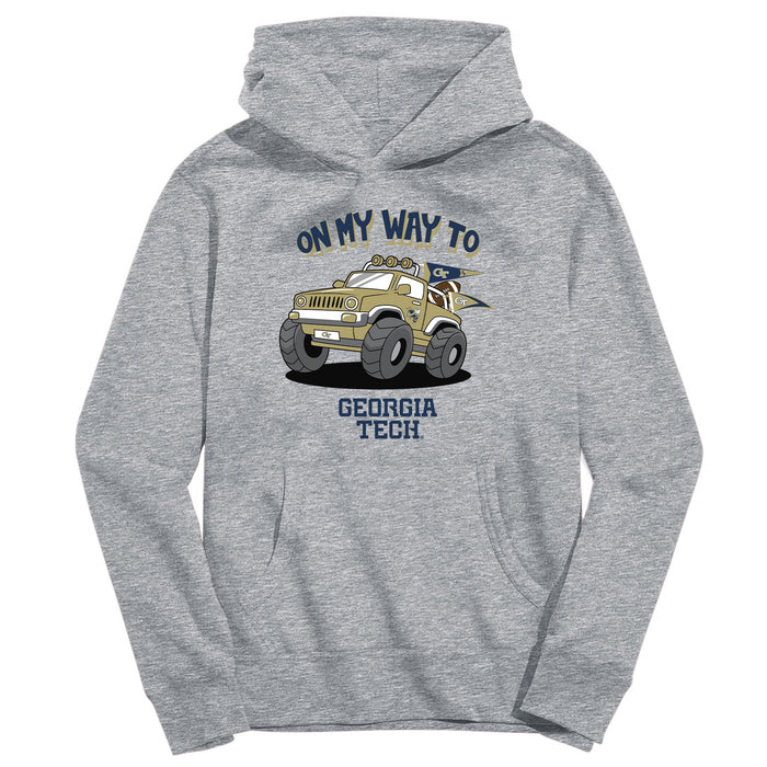 Georgia Tech Yellow Jackets On My Way Monster Truck Heather Grey Cotton Youth Hoodie