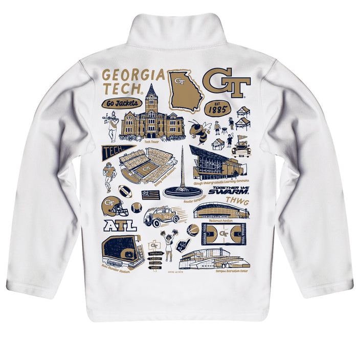Georgia Tech Yellow Jackets Hand Sketched Vive La Fete Impressions Artwork White Boys Quarter Zip Pullover V1 - Vive La Fête - Online Apparel Store