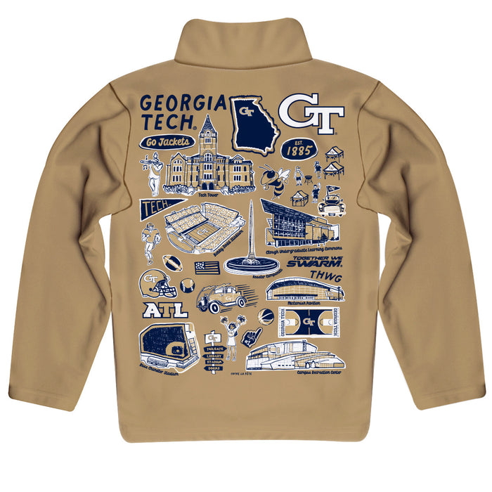 Georgia Tech Yellow Jackets Hand Sketched Vive La Fete Impressions Artwork Gold Boys Quarter Zip Pullover V1 - Vive La Fête - Online Apparel Store