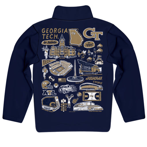 Georgia Tech Yellow Jackets Hand Sketched Vive La Fete Impressions Artwork Navy Boys Quarter Zip Pullover V1 - Vive La Fête - Online Apparel Store