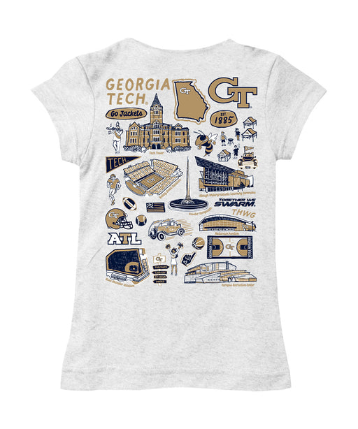 Georgia Tech Yellow Jackets Hand Sketched Vive La Fete Impressions Artwork White Girls Cotton Short Sleeve Tee - Vive La Fête - Online Apparel Store