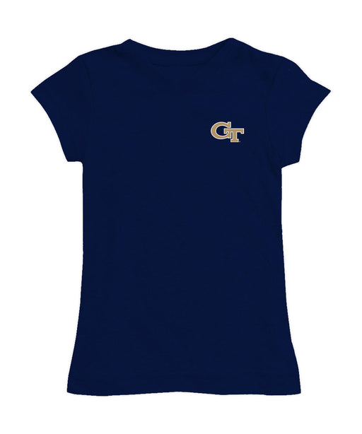 Georgia Tech Yellow Jackets Hand Sketched Vive La Fete Impressions Artwork Navy Girls Cotton Short Sleeve Tee