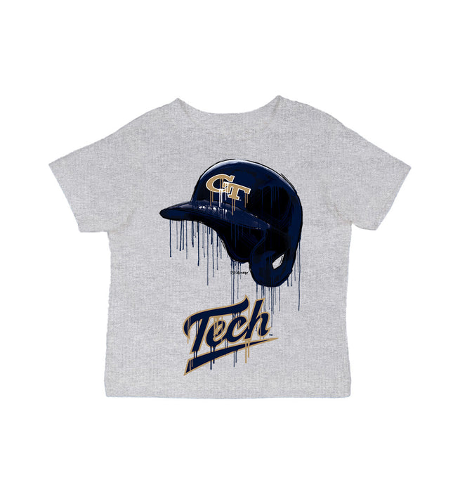 Georgia Tech Yellow Jackets Original Dripping Baseball Helmet Grey Cotton T-Shirt  by Vive La Fete