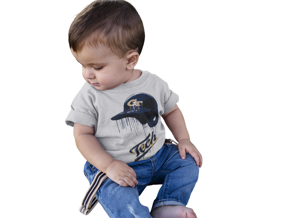 Georgia Tech Yellow Jackets Original Dripping Baseball Helmet Grey Cotton T-Shirt  by Vive La Fete - Vive La Fête - Online Apparel Store