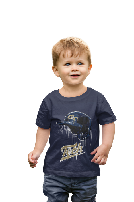 Georgia Tech Yellow Jackets Original Dripping Baseball Helmet Navy T-Shirt Cotton by Vive La Fete - Vive La Fête - Online Apparel Store