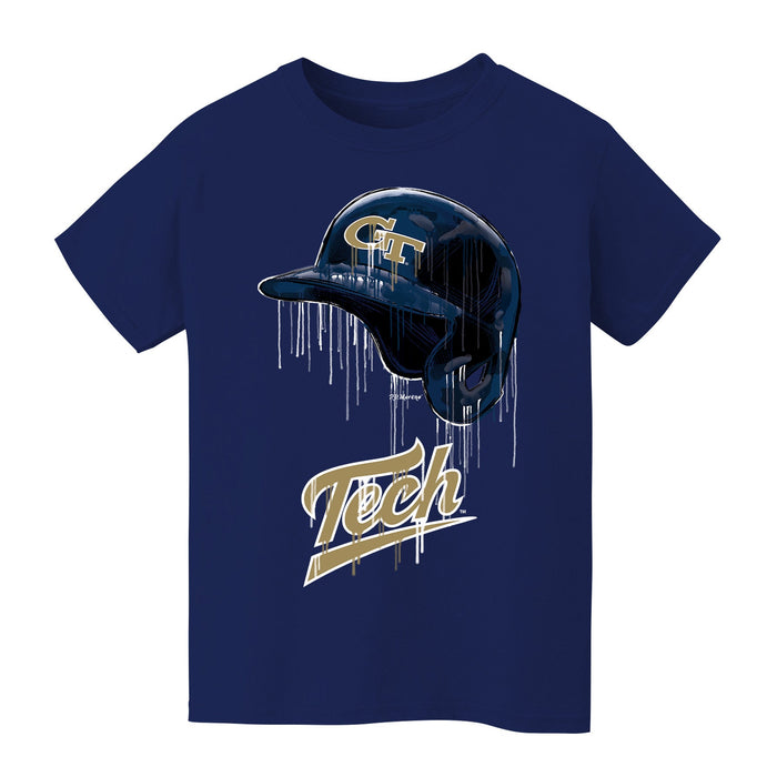 Georgia Tech Yellow Jackets Original Dripping Baseball Helmet Navy T-Shirt Cotton by Vive La Fete