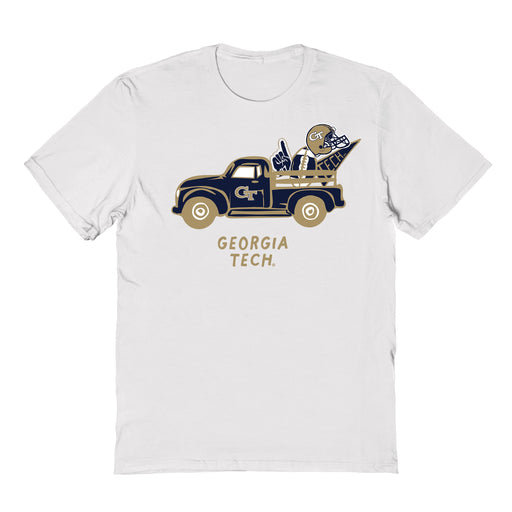 Georgia Tech Yellow Jackets Hand Sketched Vive La Fete Impressions Truck Kids White Cotton T-shirt