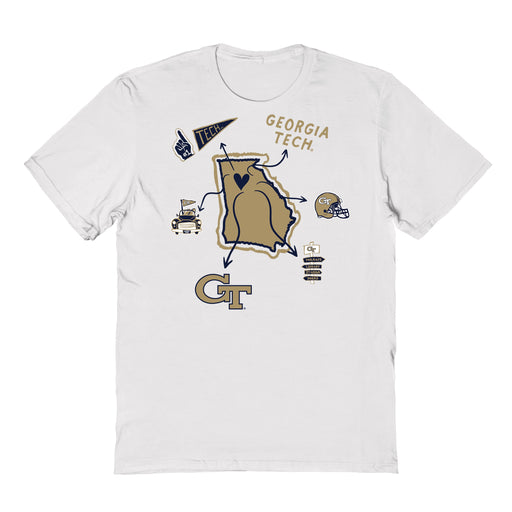 Georgia Tech Yellow Jackets Hand Sketched Vive La Fete Impressions Icones Kids White T-shirt