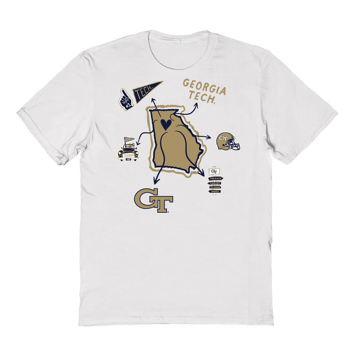 Georgia Tech Yellow Jackets Hand Sketched Vive La Fete Impressions Icones Kids White T-shirt