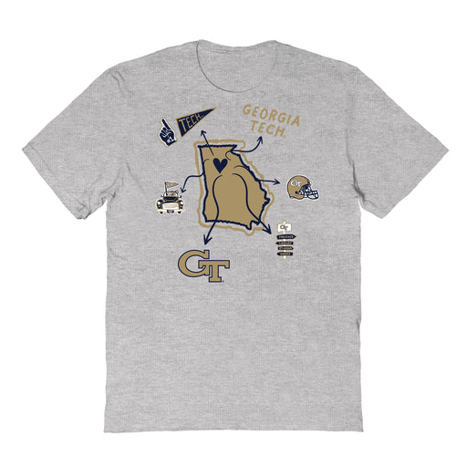 Georgia Tech Yellow Jackets Hand Sketched Vive La Fete Impressions Icones Kids Grey T-shirt