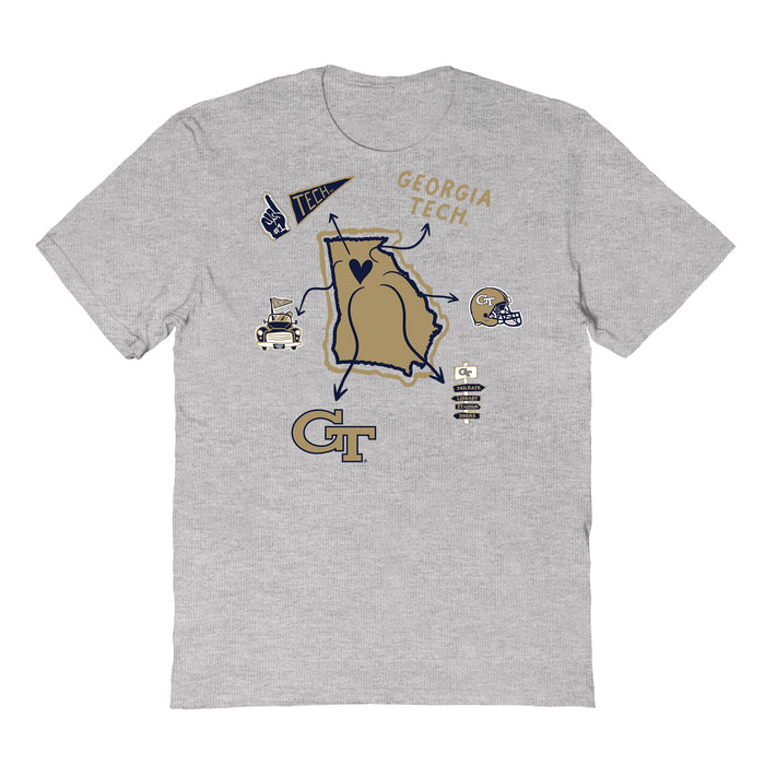 Georgia Tech Yellow Jackets Hand Sketched Vive La Fete Impressions Icones Kids Grey T-shirt
