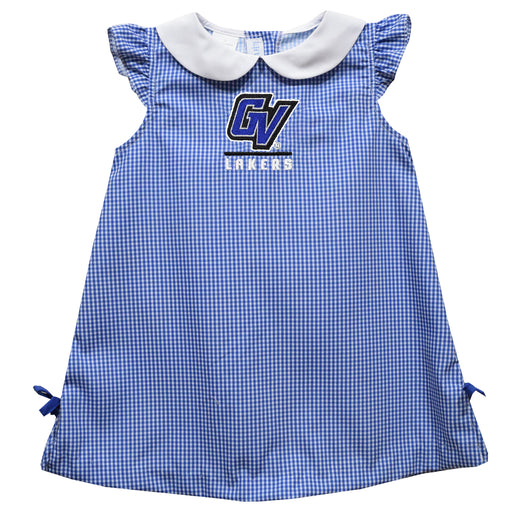 Grand Valley State Lakers Embroidered Royal Gingham A Line Dress