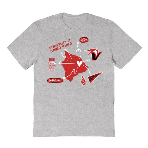 Hawaii Hilo Vulcans Hand Sketched Vive La Fete Impressions Icones Kids Grey T-shirt