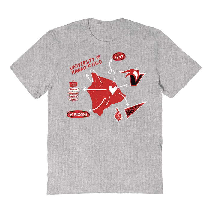 Hawaii Hilo Vulcans Hand Sketched Vive La Fete Impressions Icones Kids Grey T-shirt